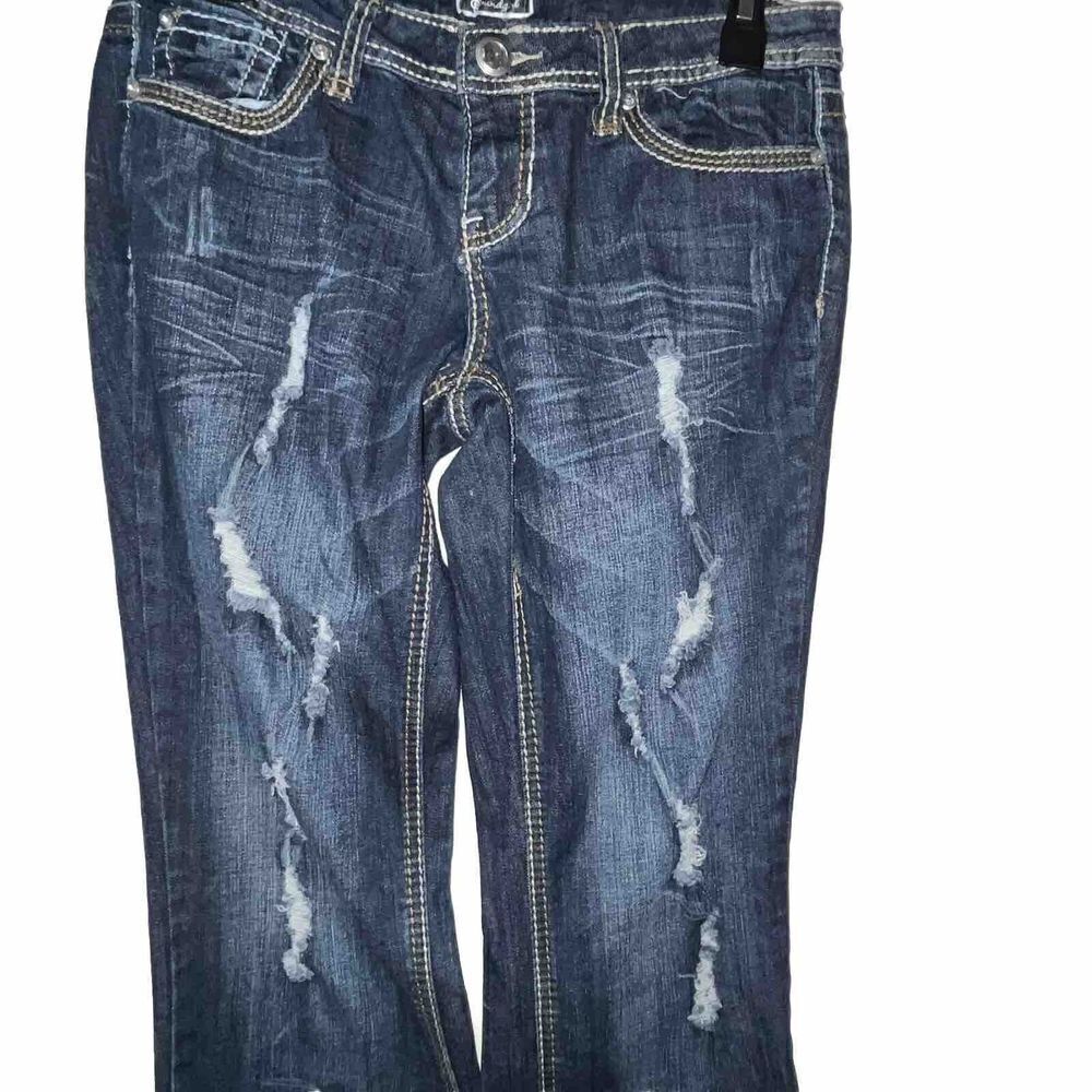 Soundgirl Embellished Thick Stitch Dark Wash‎ Bootcut Denim Jeans Size 9 Bling - Picture 4 of 13
